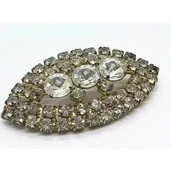 Vintage Rhinestone Brooch Inverted Rivoli Clear Stones 3rd Eye Chakra - Picture 2 of 8